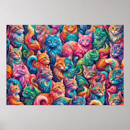 Trillende Kattendroomlandschap – Psychedelische Bo Poster