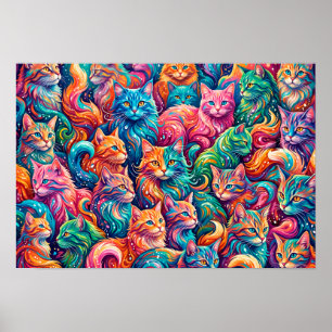 Trillende Kattendroomlandschap – Psychedelische Bo Poster