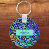 Trillende, Kleurrijke Abalone Schelp Monogram Sleutelhanger (Voorkant)