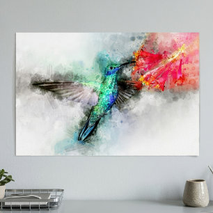 Trillende Kolibrie Aquarel Bloem Kunstprint Poster