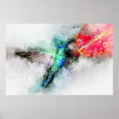 Trillende Kolibrie Aquarel Bloem Kunstprint Poster (Voorkant)