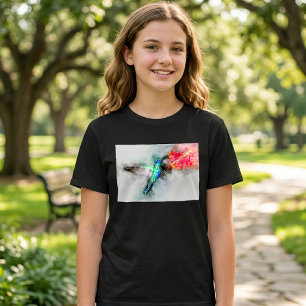 Trillende Kolibrie Aquarel Bloem Kunstprint T-shirt