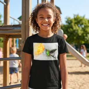 Trillende Kolibrie en Gele Bloemige Waterverfschil T-shirt