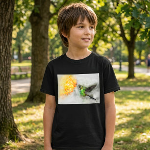 Trillende Kolibrie en Gele Bloemige Waterverfschil T-shirt