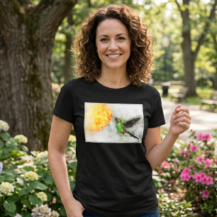 Trillende Kolibrie en Gele Bloemige Waterverfschil T-shirt