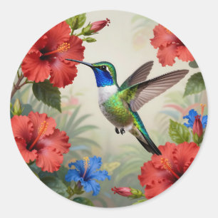 Trillende Kolibrie Hibiscus Bloemig Ronde Sticker