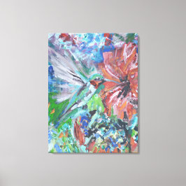 Trillende Kolibrie & Tropische Bloesem Canvas Afdruk