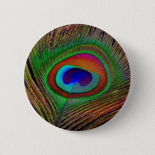 Trillende Koperen Pauwveer Ronde Button 5,7 Cm (Voorkant)