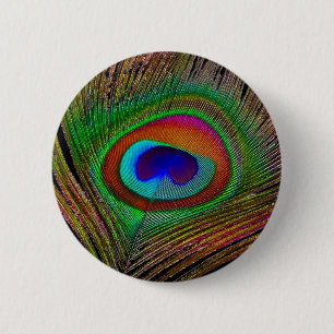 Trillende Koperen Pauwveer Ronde Button 5,7 Cm