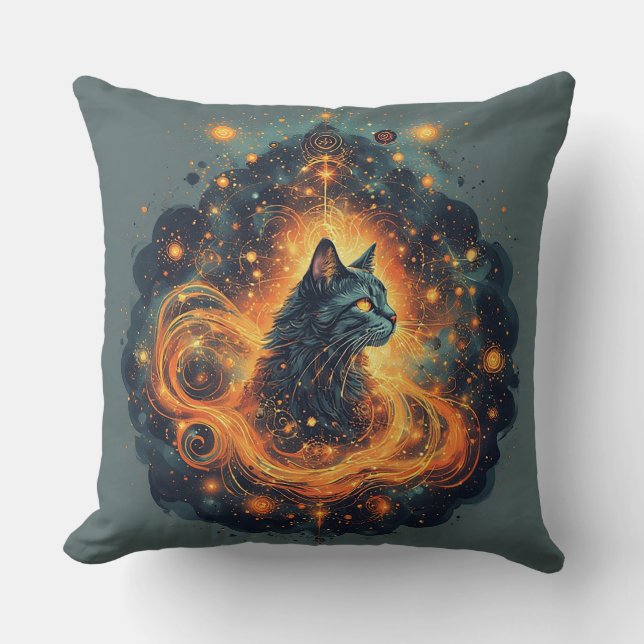 Trillende Kosmische Kat met Gloeiende Ogen Kussen (Voorkant)