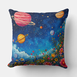 Trillende Kosmische Tuin met Planeten en Sterrenhe Kussen