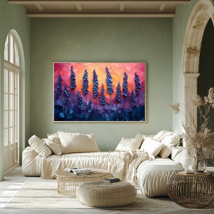 Trillende lavendelvelden onder een zonsondergang h poster