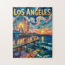 Trillende Los Angeles Pier Zonsondergang Van Gogh Legpuzzel