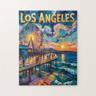 Trillende Los Angeles Pier Zonsondergang Van Gogh  Legpuzzel
