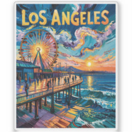 Trillende Los Angeles Pier Zonsondergang Van Gogh Sticker