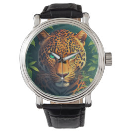 Trillende Luipaard Portret Met Smaragdgroene Ogen Horloge