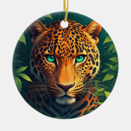 Trillende Luipaard Portret Met Smaragdgroene Ogen Keramisch Ornament