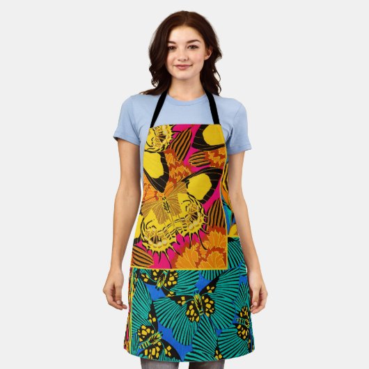 Trillende Maximalistische Roze & Turquoise Vlinder Schort (Gedragen)