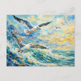Trillende meeuwen boven oceaangolven Impressionist Feestdagenkaart