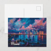 Trillende Miami-skyline bij schemering Briefkaart (Voorkant / Achterkant)