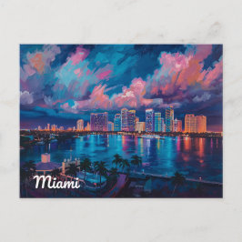 Trillende Miami-skyline bij schemering Briefkaart
