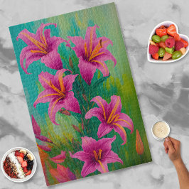 Trillende moderne kunst roze lelies olieverfschild legpuzzel