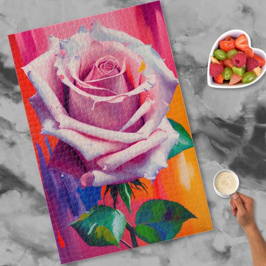 Trillende moderne kunst roze rozen olieverfschilde legpuzzel