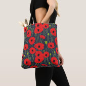 Trillende moderne rode klaprozen patroon kunst tote bag (Dichtbij)
