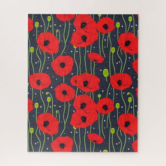 Trillende moderne rode klaprozenpatroon kunst legpuzzel (Verticaal)