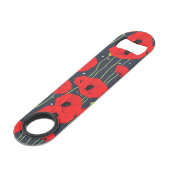 Trillende moderne rode klaprozenpatroon kunst speed flessenopener (Voorkant Gekanteld)