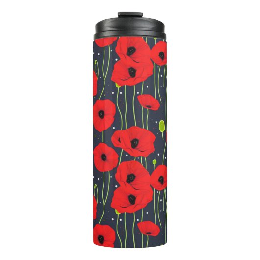 Trillende moderne rode klaprozenpatroon kunst thermosbeker (Voorkant)