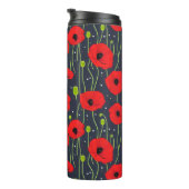 Trillende moderne rode klaprozenpatroon kunst thermosbeker (Geroteerd rechts)