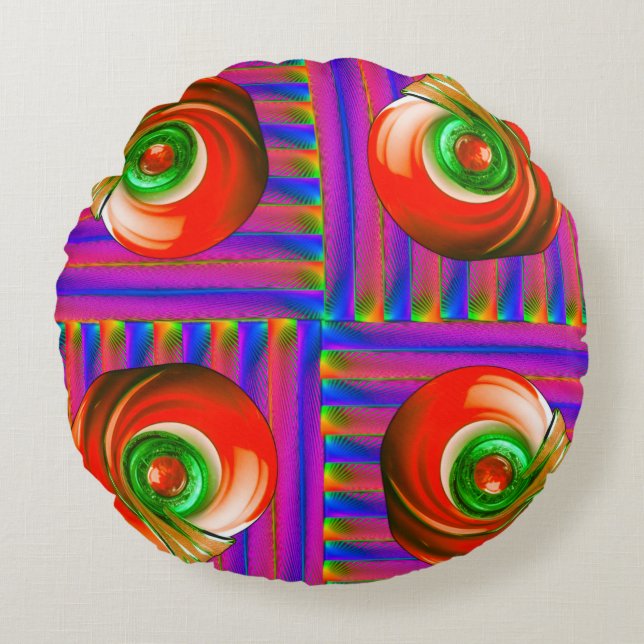 Trillende Multikleur Abstracte Ronde Worp Kussen (Voorkant)