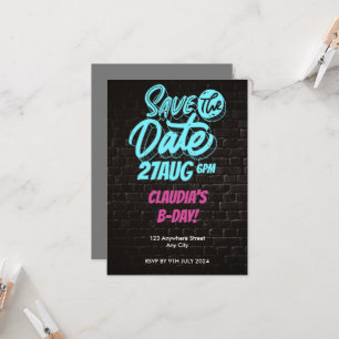 Trillende Neon Bakstenen Muur Verjaardag Save the  Kaart