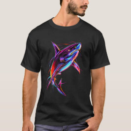 Trillende Neonhaai Moderne Digitale Oceaan T-shirt