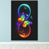 Trillende oneindigheid met regenboogvlinder op zwa canvas afdruk (Insitu (Houten vloer))