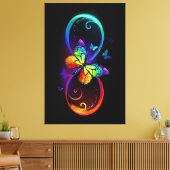 Trillende oneindigheid met regenboogvlinder op zwa canvas afdruk (Insitu (Woonkamer))