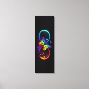 Trillende oneindigheid met regenboogvlinder op zwa canvas afdruk