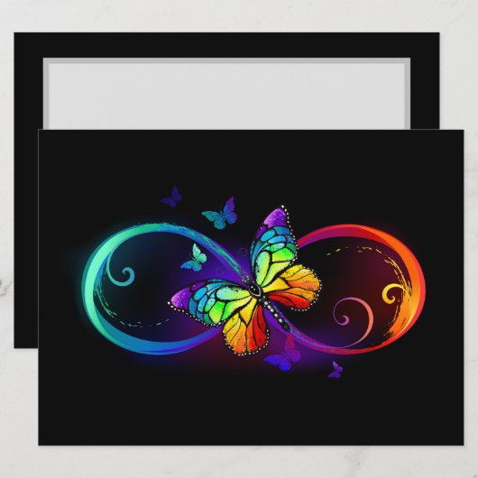 Trillende oneindigheid met regenboogvlinder op zwa feestdagenkaart (Voorkant / Achterkant)