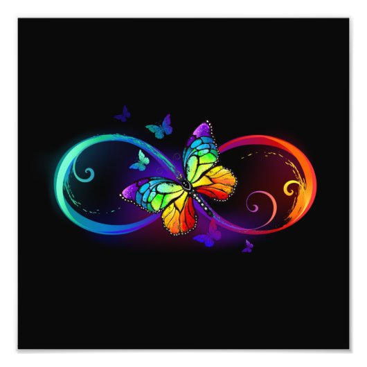 Trillende oneindigheid met regenboogvlinder op zwa foto afdruk (Voorkant)