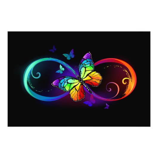 Trillende oneindigheid met regenboogvlinder op zwa foto afdruk (Voorkant)