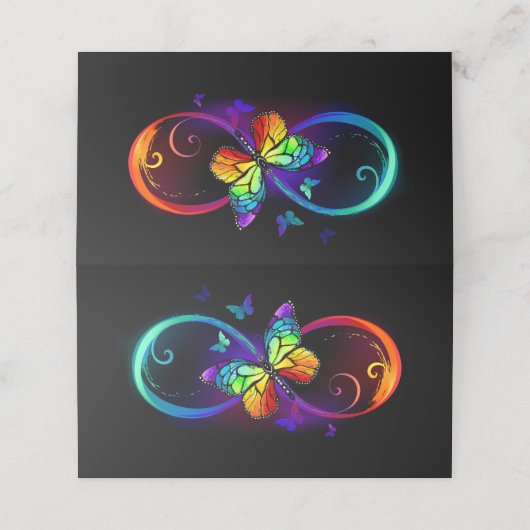 Trillende oneindigheid met regenboogvlinder op zwa klantenkaartje (Buitenkant ongevouwen)