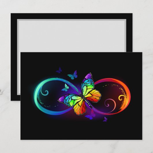 Trillende oneindigheid met regenboogvlinder op zwa notitiekaartje (Voorkant / Achterkant)