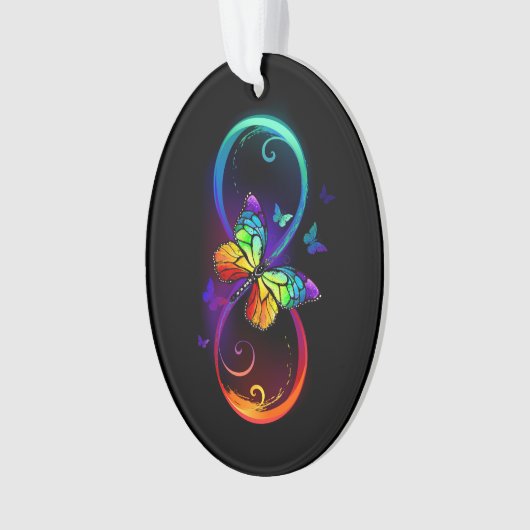Trillende oneindigheid met regenboogvlinder op zwa ornament (voorkant)