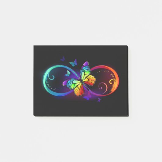 Trillende oneindigheid met regenboogvlinder op zwa post-it® notes (Voorkant)
