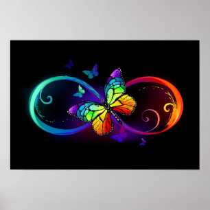 Trillende oneindigheid met regenboogvlinder op zwa poster