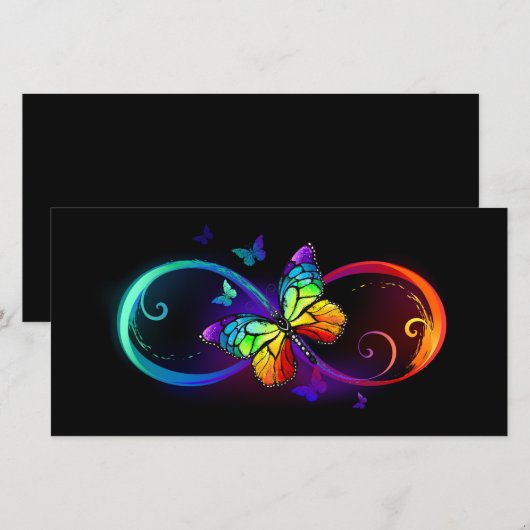 Trillende oneindigheid met regenboogvlinder op zwa save the date (Voorkant / Achterkant)