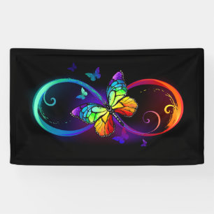 Trillende oneindigheid met regenboogvlinder op zwa spandoek