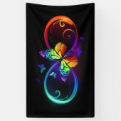 Trillende oneindigheid met regenboogvlinder op zwa spandoek (Verticaal)