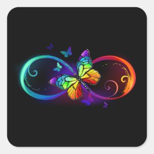Trillende oneindigheid met regenboogvlinder op zwa vierkante sticker